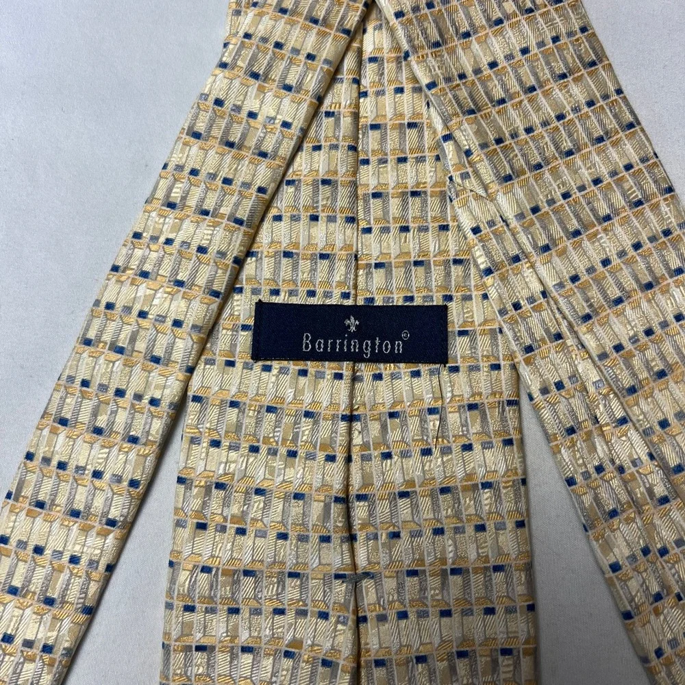 Barrington Necktie Woven Geometric Textured Gold Blue Gray Silk Tie Professional